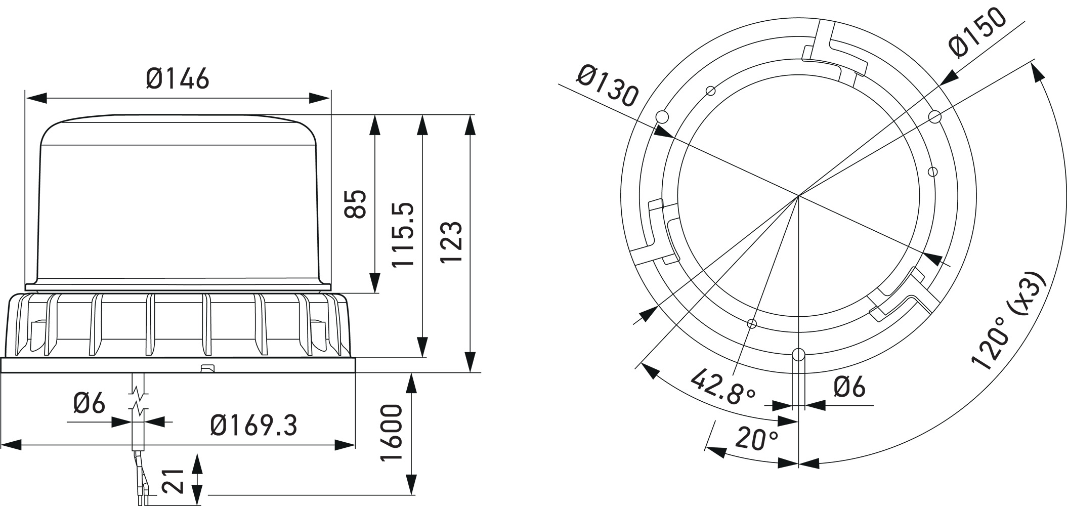 LED-Rotating Beacon - K-LED 1.2 - 12/24/10/30V