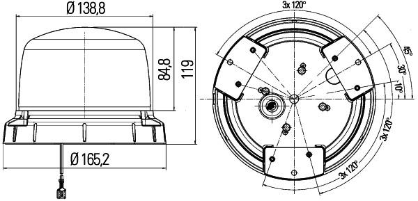 LED-Rotating Beacon - KLX1 - 12/24V - Red - Image 2