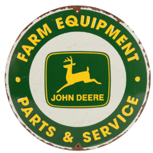 John Deere Vintage Round “Parts & Service” Tin Sign