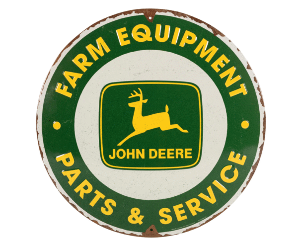 John Deere Vintage Round “Parts & Service” Tin Sign