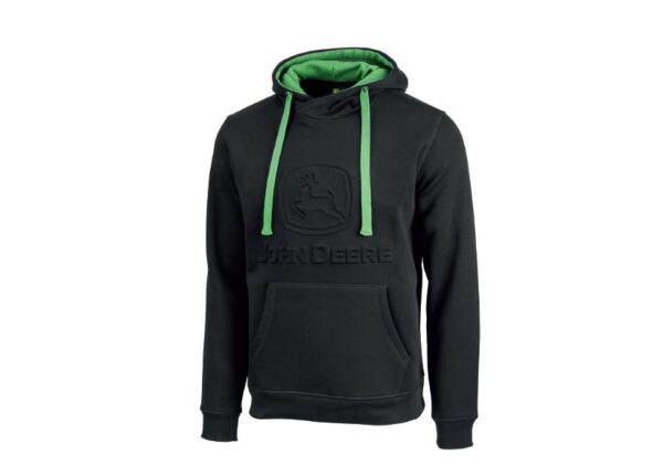 John Deere Adults Embossed Logo Hooded Sweatshirt - Black
