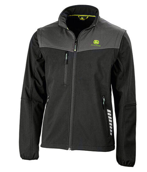 John Deere Adults Black Softshell Zip-Off Jacket - Medium